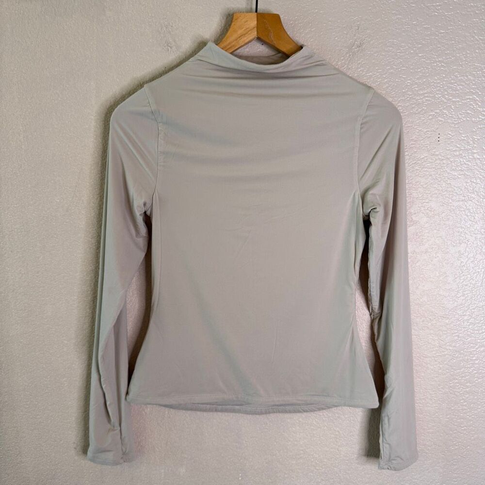 Naked Wardrobe Mock Neck Top Womens Large Taupe Long Sleeve Stretch Sculpt Basic